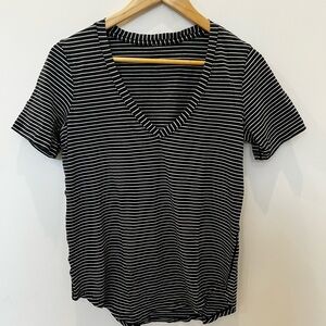 Lululemon Black and White Striped V-Neck T-Shirt